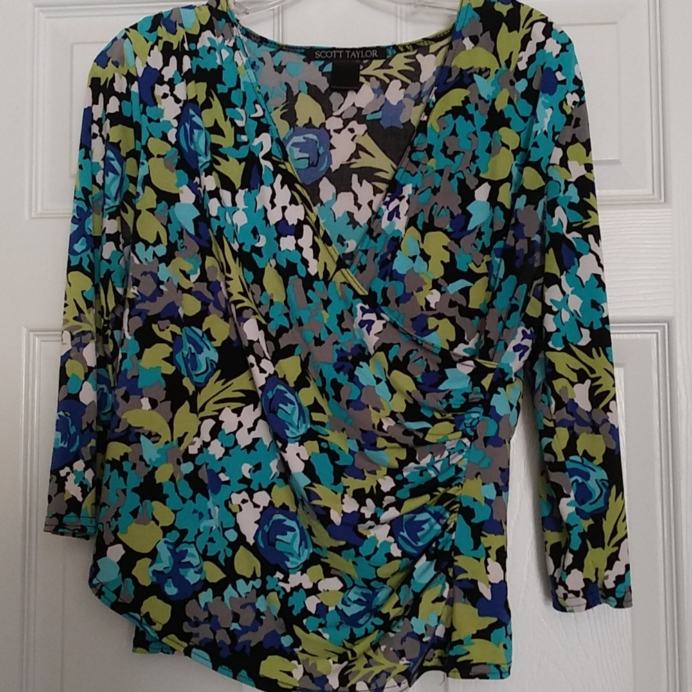 Scott Taylor surplice wrap stretch blouse